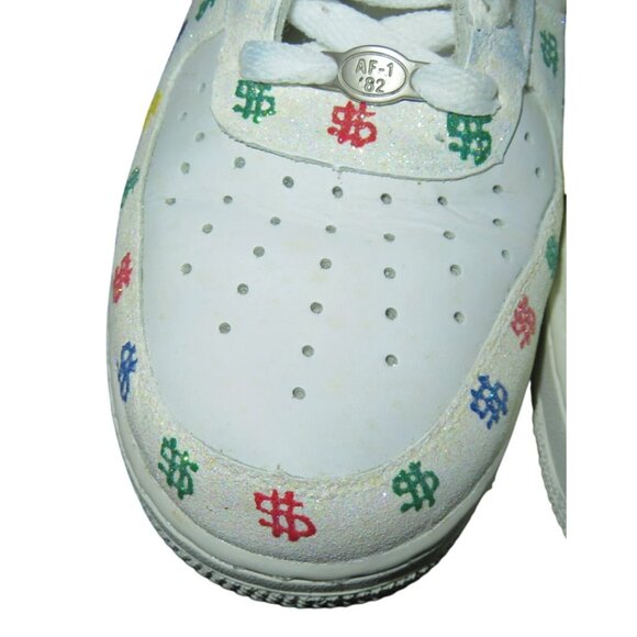 Nike Air Force 1 White Leather Custom Dollar Signs Glow Sparkly sneakers sz 11 - Picture 4 of 15
